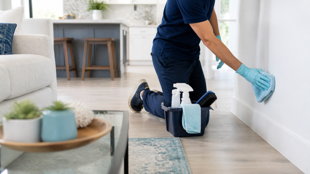 Professional deep cleaning of baseboards in a Miami home